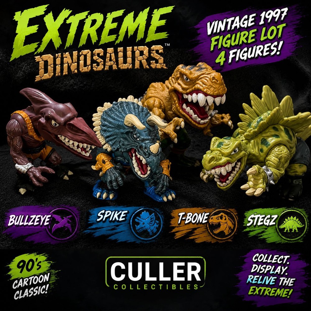 1996 T-BONE • BULLZEYE • STEGZ • SPIKE • VINTAGE EXTREME DINOSAURS MATTEL