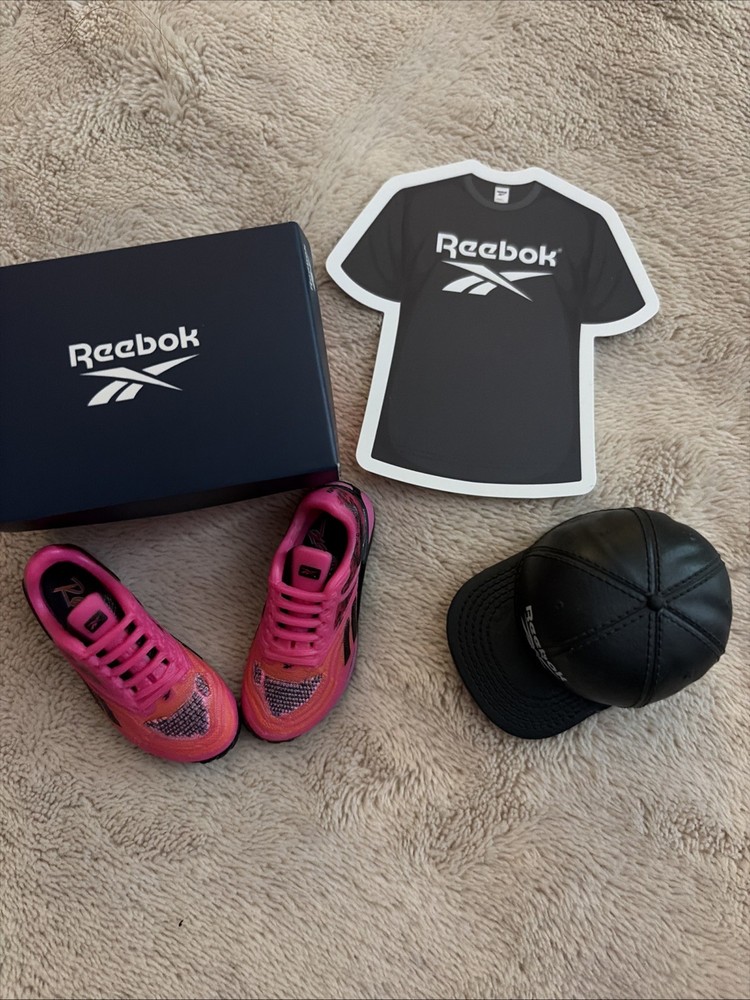 Reebok Pink Sneakers Black Hat &Shirt Sticker Zuru Sneakers Mini Bands