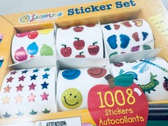 Sandylion box sticker set. 6 rolls. Balloon Apple Foot Stars Insects. NEW