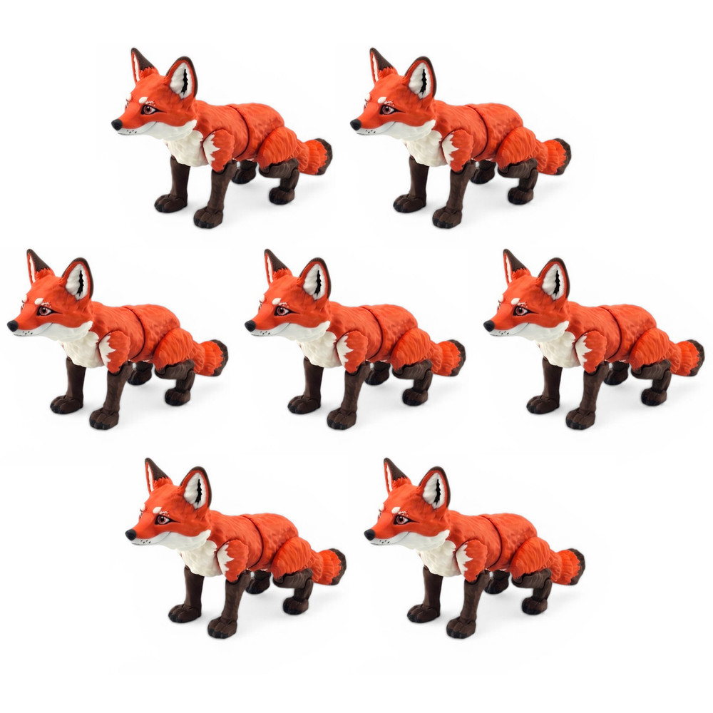 7 PCS Articulated Fox Toys 6.75″ USA Made, 3D Printed Fidget Desk Animal Figures