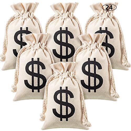 24 Pack Dollar Sign Drawstring Bag for Halloween Party Favors Cowboy Cosplay