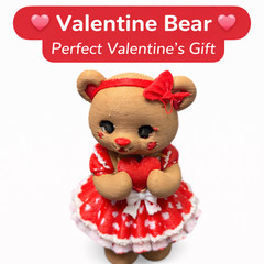 Valentine Bear Cute 3D Printed Teddy Bear with Heart Dress Valentine’s Day Gift