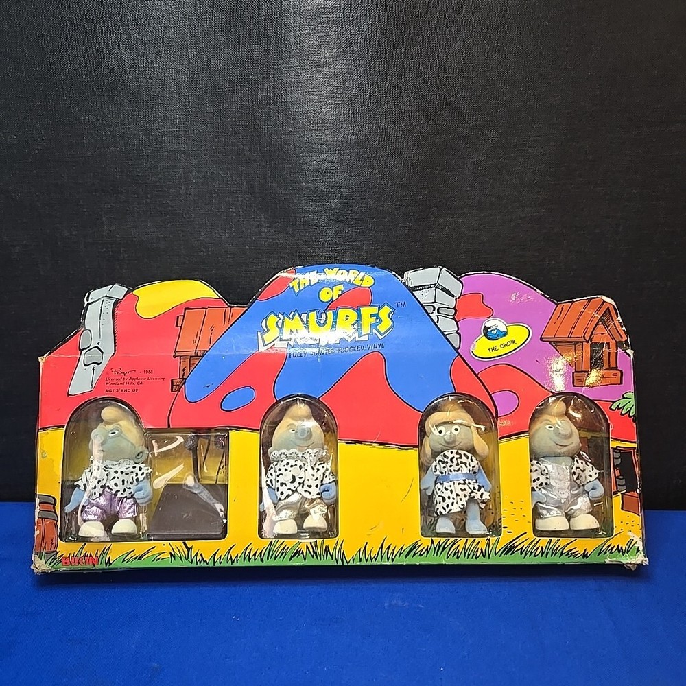 NIB 1988 The World of Smurfs The Choir Fully Jointed Flocked Vinyl Peyo