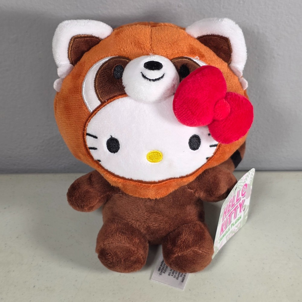 Hello Kitty Plush Toy Dressed as Red Panda Bear 6″ By Sanrio New With Tags NWT