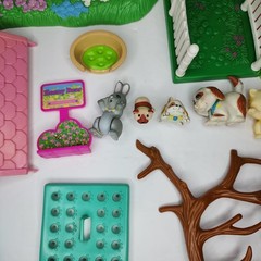 1990s Littlest Pet Shop Cat Bunny Bird Cage Dog House Garden Lot of 21 Kenner