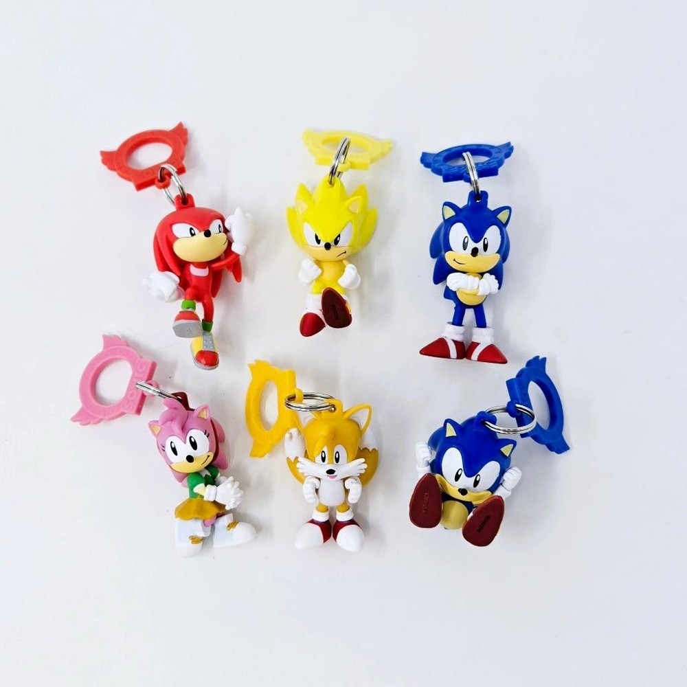 Sonic the Hedgehog Backpack Hanger Keychain BASE Set of 6 Clips NO Rares (Bin30)