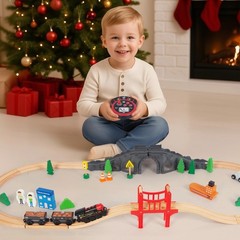 Motorized Train for Wooden Track, Remote Control Train with Magnetic Connecti…
