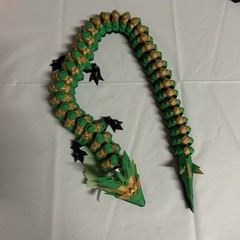 3D Printed Full Articulated Dragon Green Gold Fidget Toys Home Office Decor 24 “