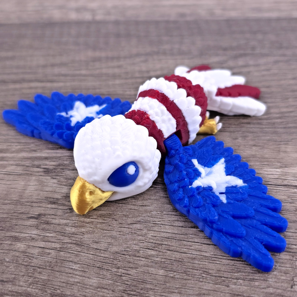 Tiny Eagle 3D Articulated Flexi Fidget Toy Gift- Collectible Desk Pet – Flag