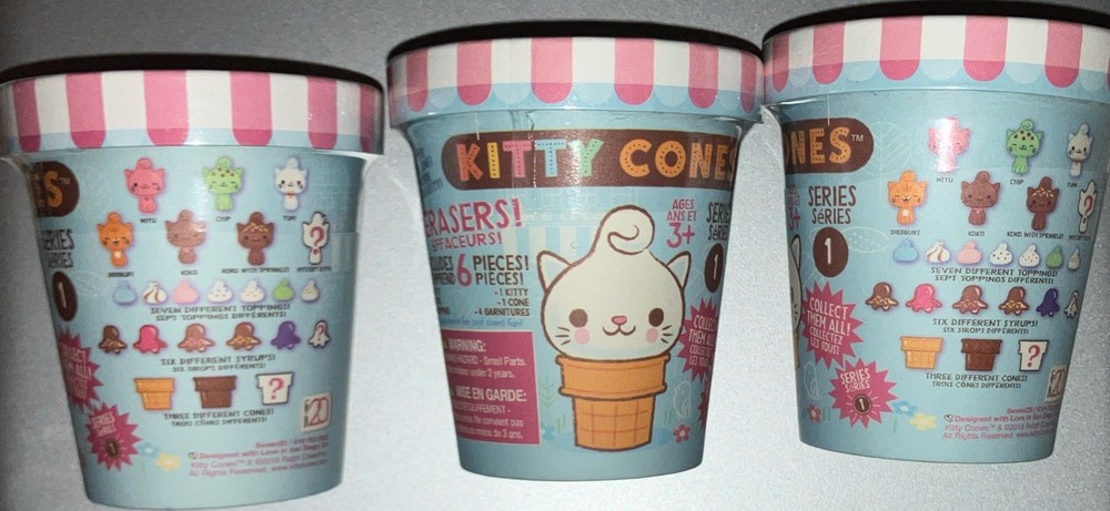 Kitty Cones Erasers Series 1 – Yumi White Kitty Ice Cream Erasers New LOT OF 3