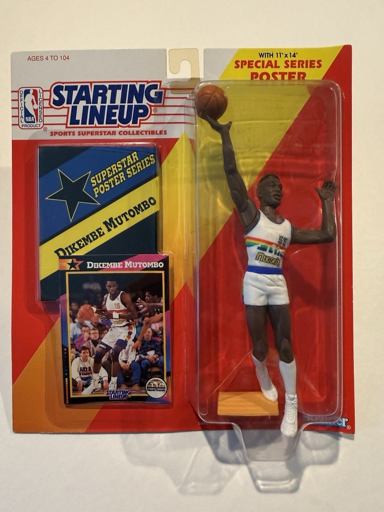 💥🏀 1992 DIKEMBE MUTOMBO Starting Lineup, Denver Nuggets, Card & Poster 🏀💥