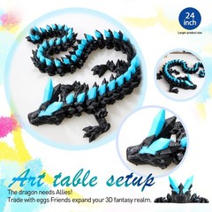 24″ Glow in the Dark 3D Printed Dragon Fidget Toy – Articulated Flexible Design,