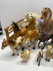 Lot Of 23 Toy Horse Figurines Toys W/ Fencing Accessories Random Assortment