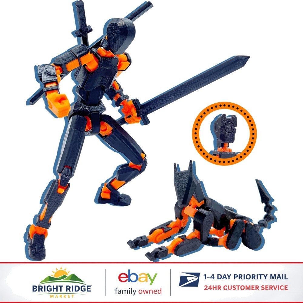 Assembly Completed T13 Action Figure, Black and Orange 3D Printed Collectible