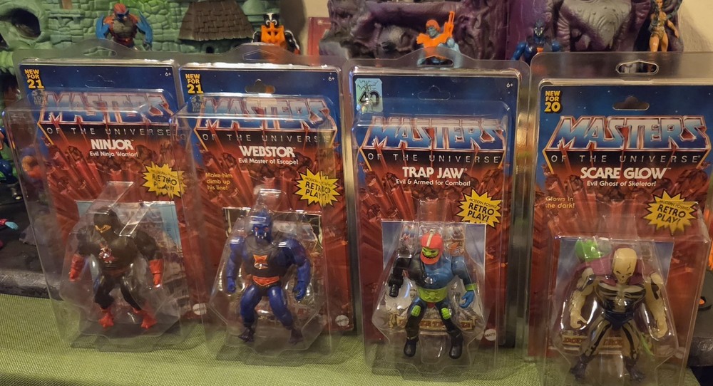 4 MOTU Origins Lot Scare Glow Webstor Ninjor Trap Jaw 40th New 20 21 MIB w Cases