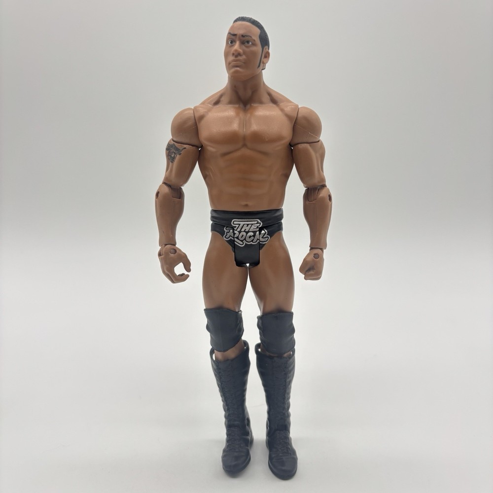 Mattel WWE The Rock Basic Action Figure Black Trunks Bull Logo 2011