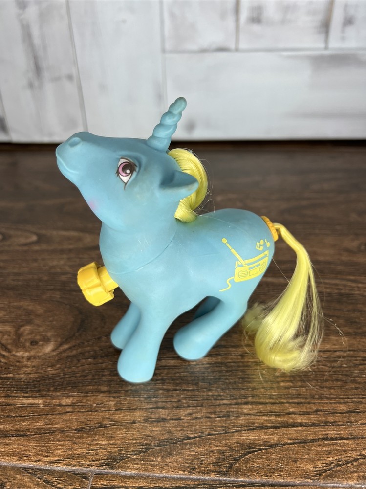 MY LITTLE PONY G1 DANCE N PRANCE DJ HASBRO BLUE W/ YELLOW MANE TAIL SPINS