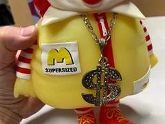 Ron English MC Supersized GLOW Red / Yellow 10″ vinyl figure, 2004 with box