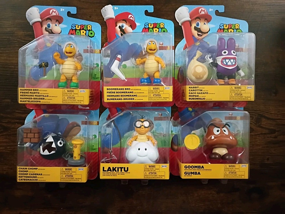 4″ SUPER MARIO 6-PK Nintendo Jakks Hammer Boomerang Bro Nabbit Lakitu Goomba