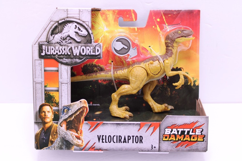 2017 Mattel Jurassic World Velociraptor Battle Damage Dinosaur Figure FVL37