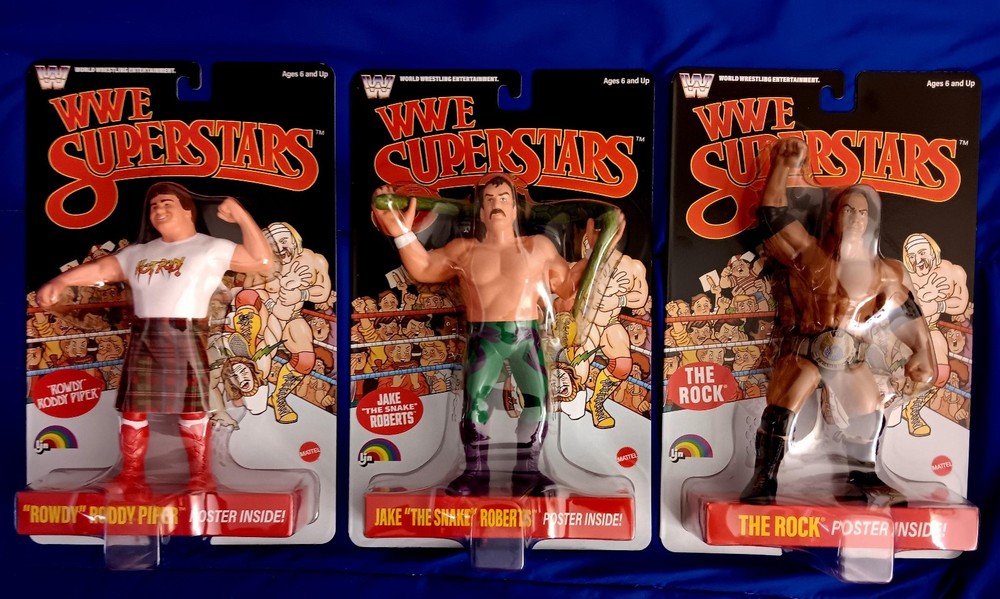 WWE LJN Superstars Roddy Piper The Rock Jake the Snake MATTEL Black Cards Chase