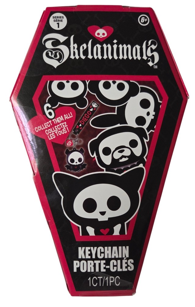 SKELANIMALS Keychain Porte Cles 6 Keychains Set Coffin Case Collect Them All NIB