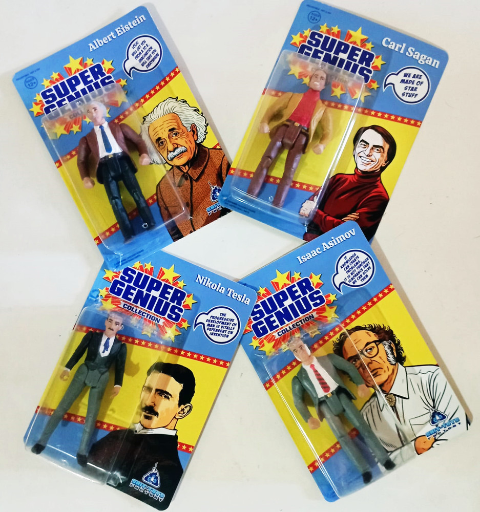 Super Genius 4.75 inches x 4 figures, Einstein, Tesla, Sagan, Asimov. Not a Toy