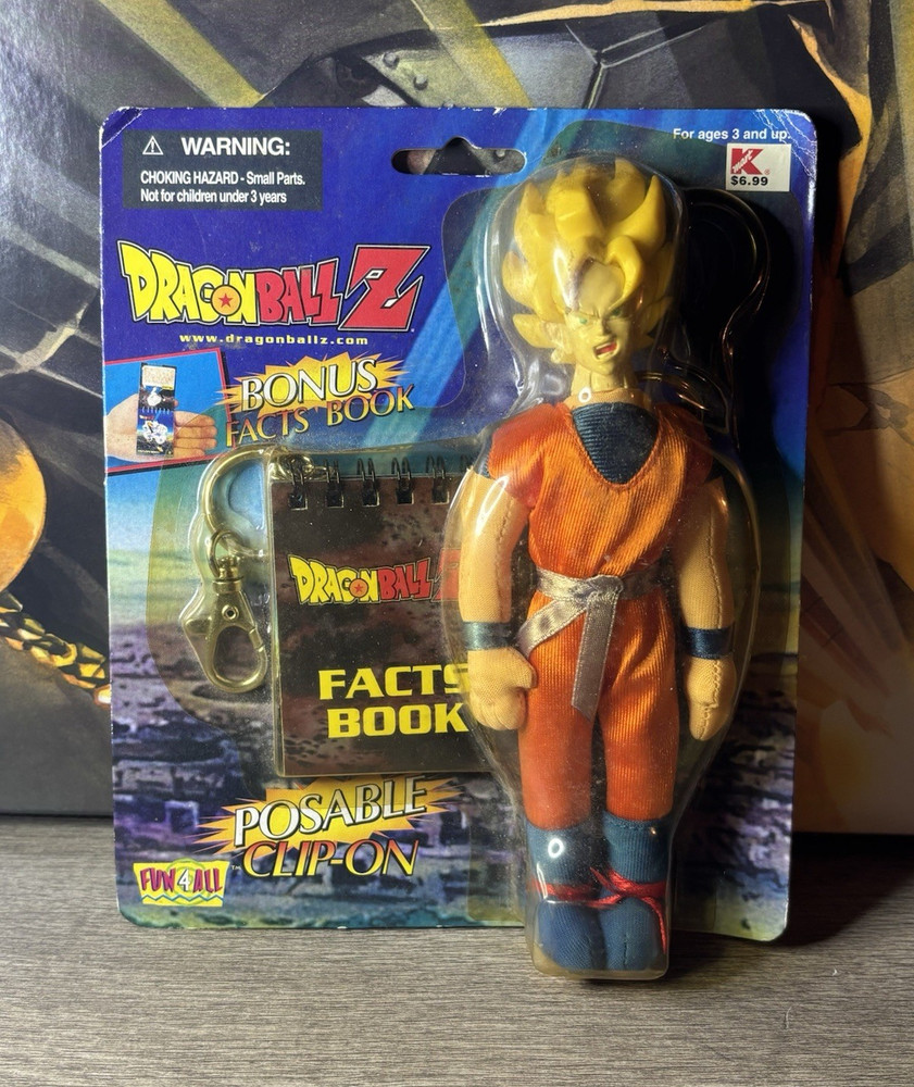 Dragon Ball Z Super Saiyan Goku Clip-On Plush w/ Facts Book 2000 Fun 4 All RARE
