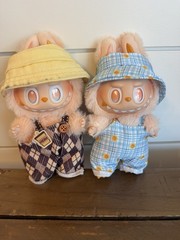 POP MART Labubu Rabbit Plush Figure Set Lot of 2 w/ Outfits & Hats Multicolor