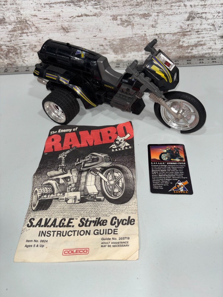 Vintage 1985 1986 Coleco Rambo S.A.V.A.G.E. Strike Cycle w/ Card & Manual