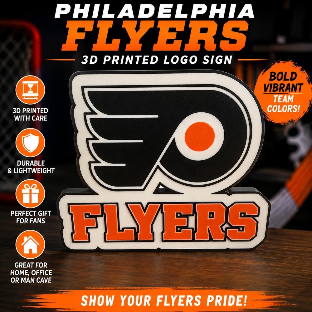 Philadelphia Flyers 3D Printed Logo Sign Hockey Fan Desk Shelf Man Cave Decor