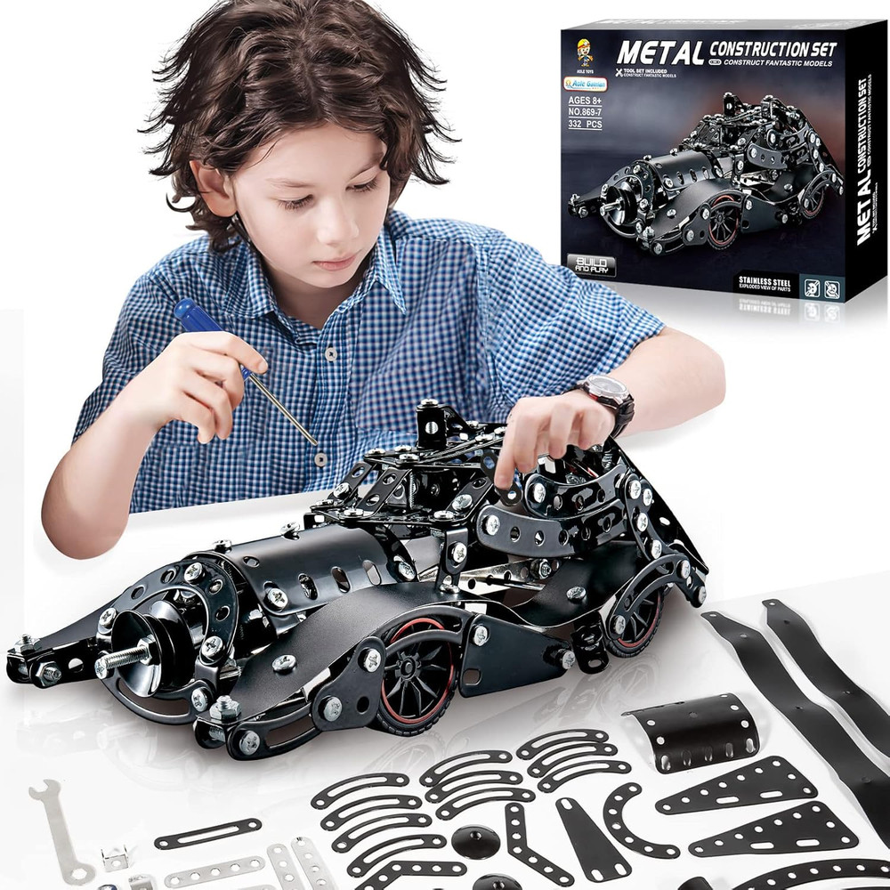 Erector Sets for Boys Age 8 9 10 11 12-16 and Older, 332 Pcs Batman Model Car Bu