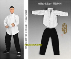 1:6 Kung Fu Suit White Shirt&Black Pants Chinese Style Fit 12” Male Figure Doll
