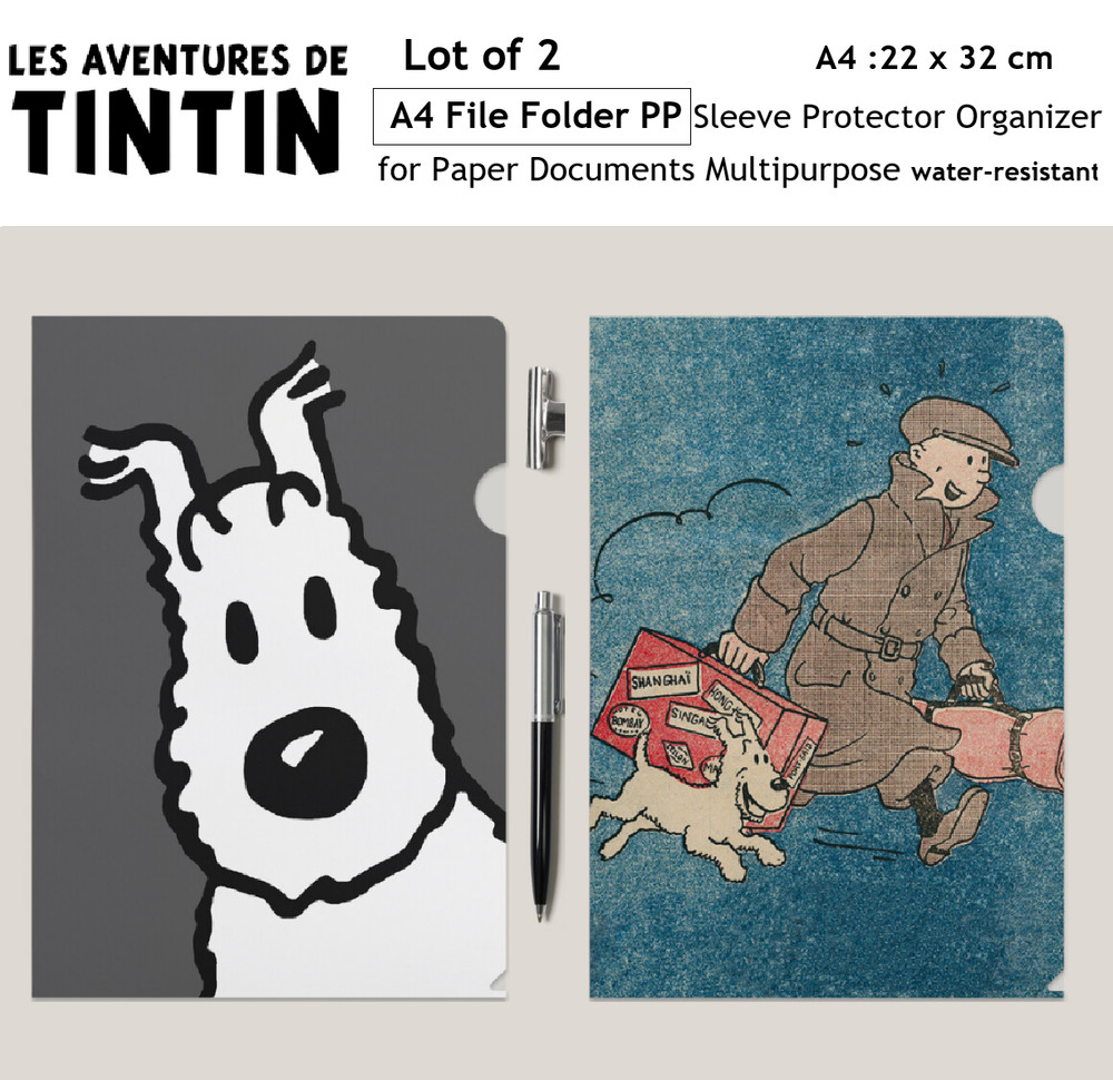 TINTIN A4 File Folder [lot of 2] CLEAR Sleeve Protector Organizer for Paper Docs