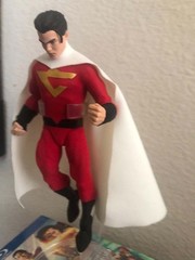 Superhero Action Figure Red White Gold Chest Emblem Cape Plastic Fabric