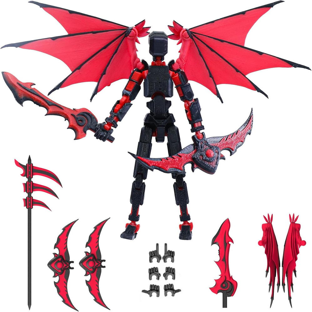 Titan 13 Robot Action Figure,Dummy 13,Articulated Robot with Demon Wings, 3D Pri