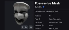 R0BLOX Toy Code – Possessive Mask | Celebrity Series 8