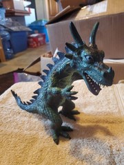 Large Green DRAGON Vinyl Plastic Figure, 10″ tall, 11″ long