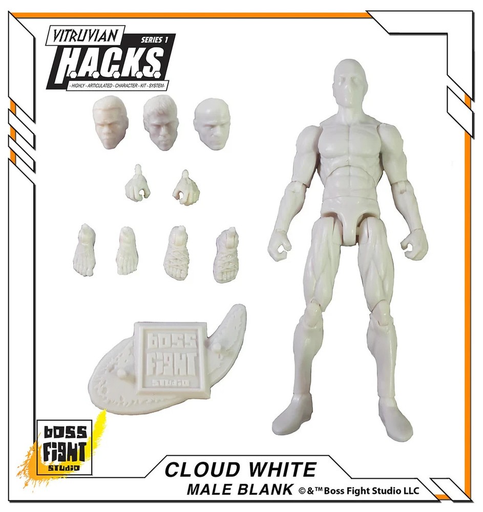 Cloud White Vitruvian HACKS Blank Male Action Figure 3 3/4″ Boss Fight