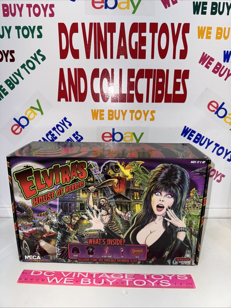ELVIRA House Of Horrors LARGE T-SHIRT Loot Box NECA FIGURE Set HALLOWEEN Pinball