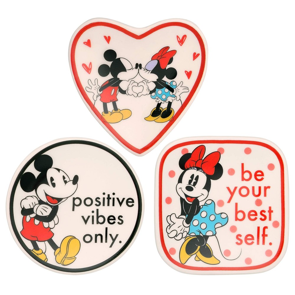 Disney Mickey and Minnie Multicoloured Ceramic Gift 3 piece Boxed Trinket Tray S