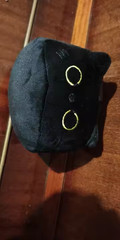 Black Cat Plush Toy Round Body Big Yellow Eyes Long Tail Stuffed Animal 15cm