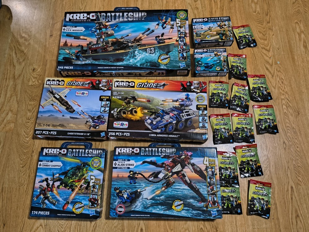 Kre-o Gi Joe Battleship Huge Lot U.S.S. Missouri, Blind Bag Set, Sky Striker.
