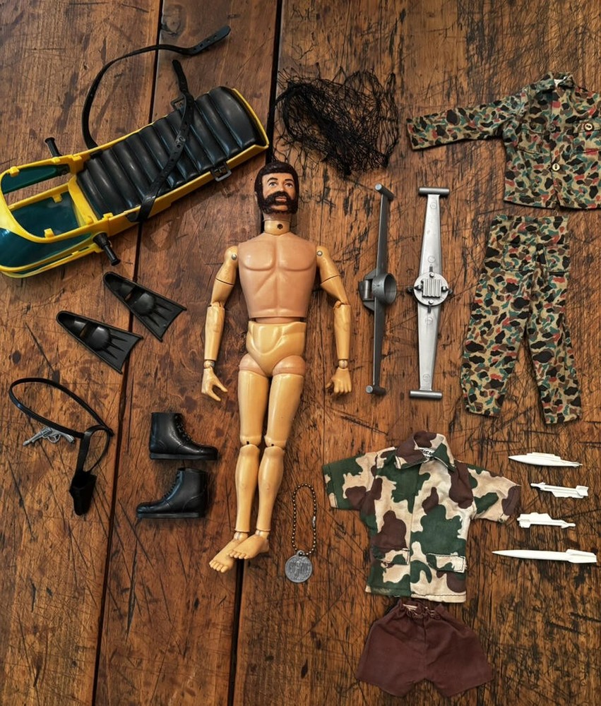 vintage GI JOE Land Adventurer 12″ JAWS OF DEATH Atomic Man Copter LOT Hasbro