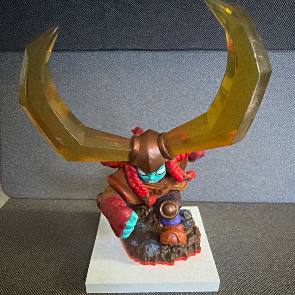 Bull Warrior Plastic Figurine w/ Large Gold Horned Helmet, Brown Red Blue