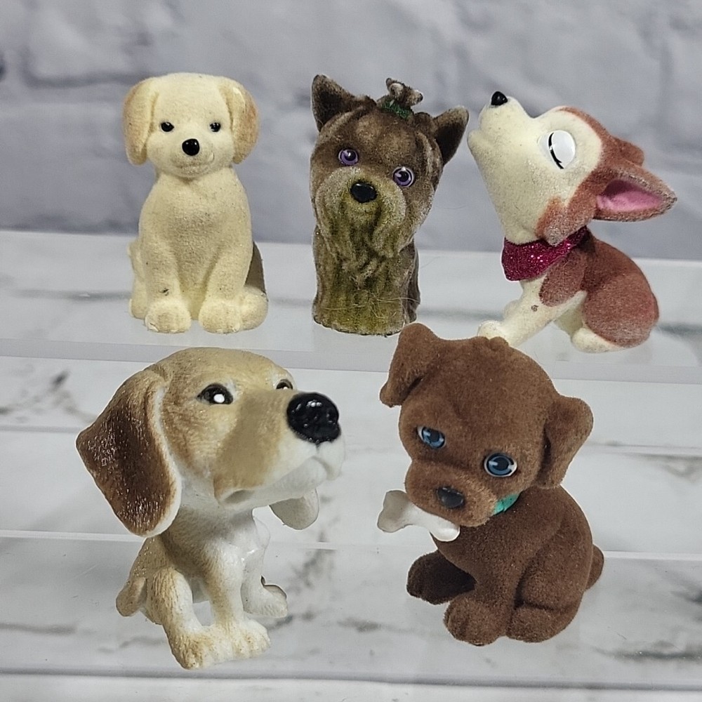 Mini Puppy Dogs Flocked Figures Lot of 5 Some Puppy in My Pocket