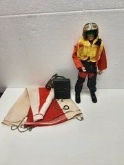 Original 1964 1967 GI Joe Fighter Pilot Action Figure w Full Uniform, Parachute