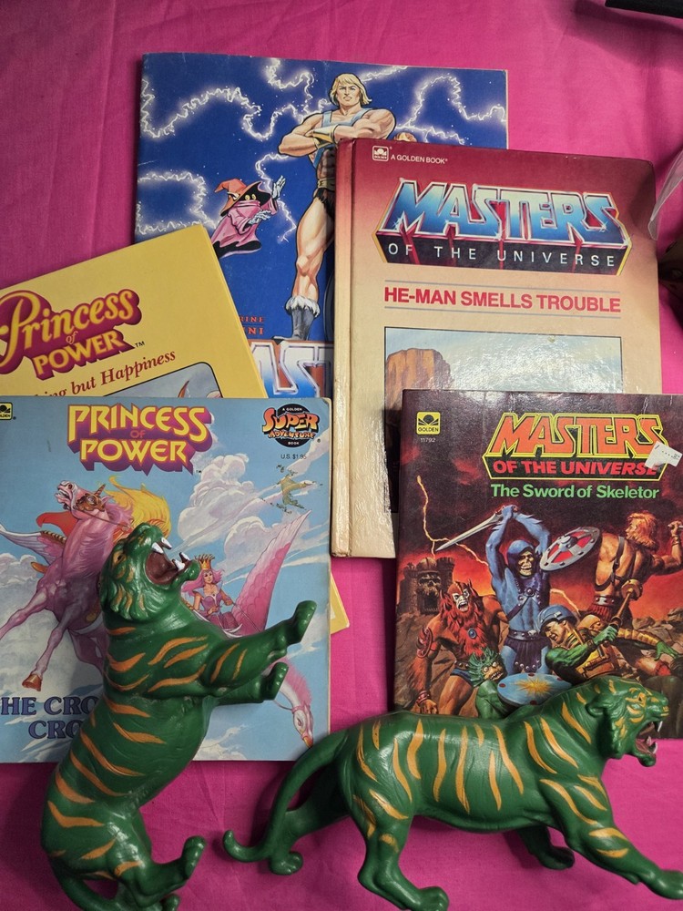 Vtg HE-Man sticker album Panini + Books + She-ra MOTU Lot of 7
