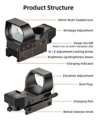 EZshoot Rechargeable Motion Awake Multiple Reticle Red Green Dot Sight, 40mm …
