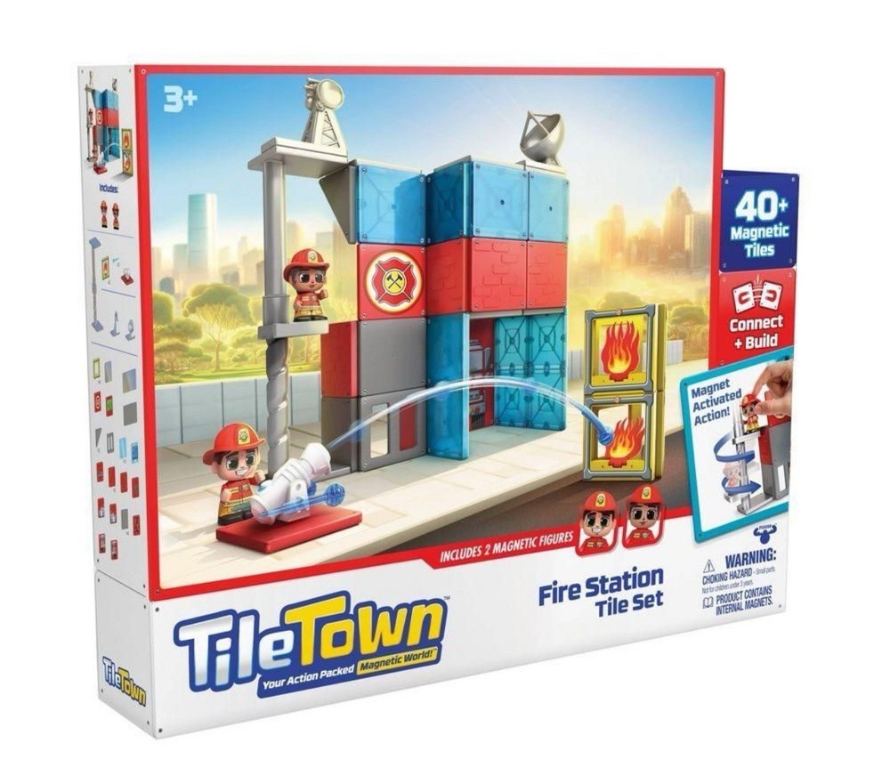 Tile Town Fire Station Magnetic Tiles Playset 40+ Magnetic Tiles